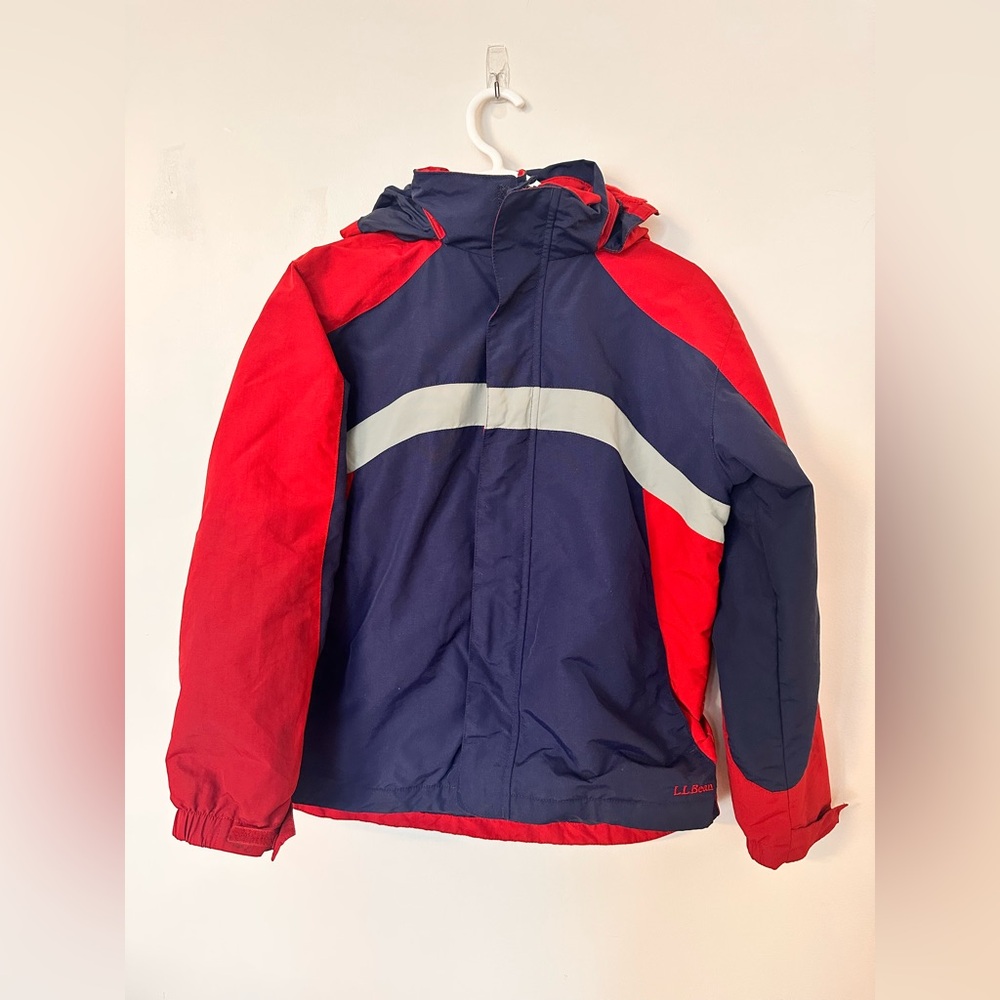 LL Bean Kids L 14–16 Red Navy Shell Jacket Rain Windbreaker Hooded
